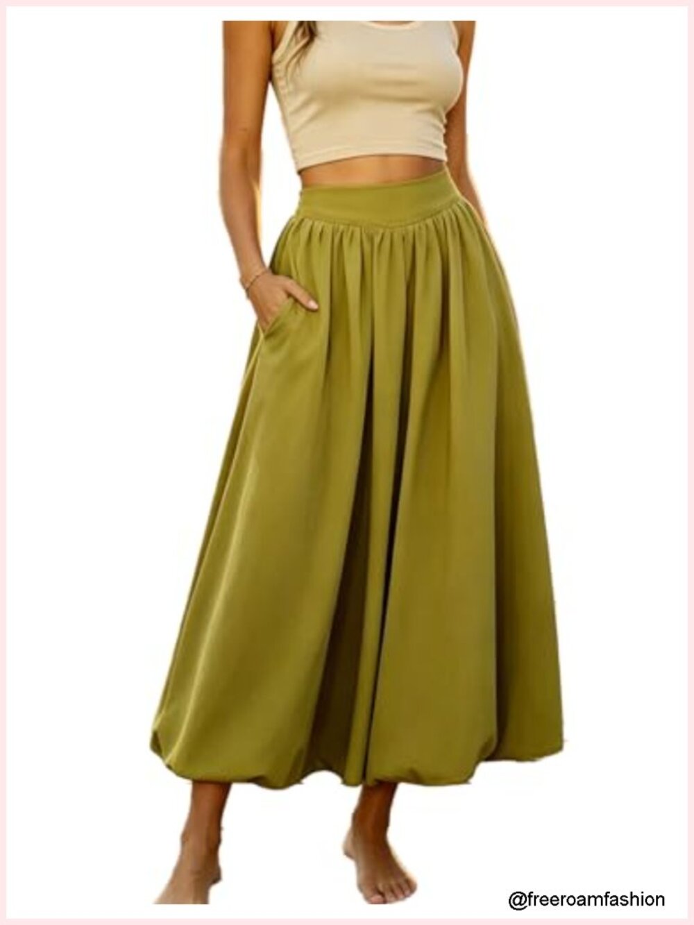 Women's Bubble Maxi Skirt with Pockets - High Rise Elastic Waist A-Line